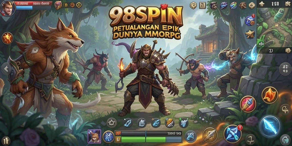 Screenshot utama 98SPIN menampilkan aksi seru dalam gameplay MMORPG.