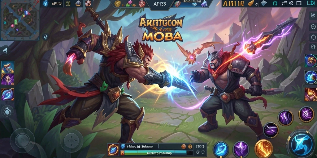 Screenshoot API33 menampilkan aksi seru dalam pertarungan tim MOBA.