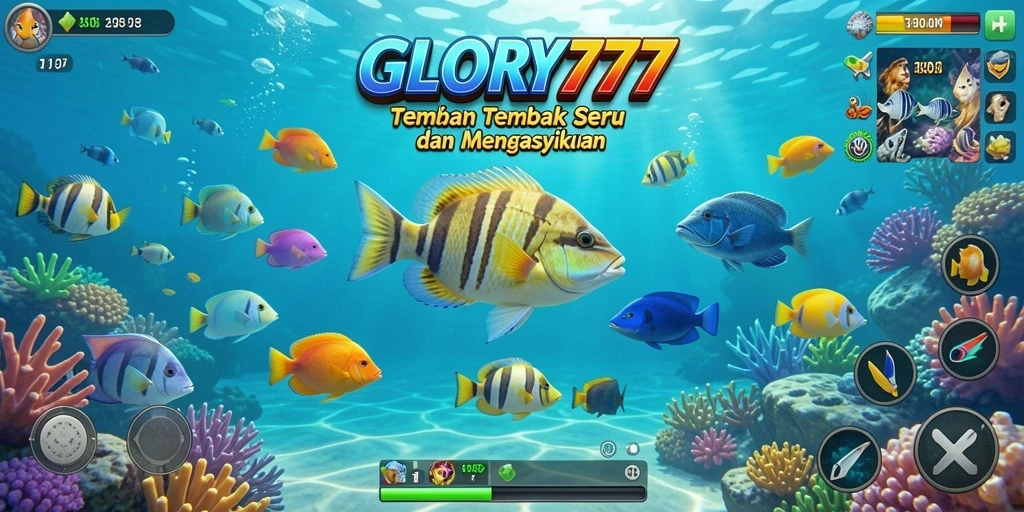 Tampilan gameplay GLORY777 yang menampilkan aksi seru Tembak Ikan.