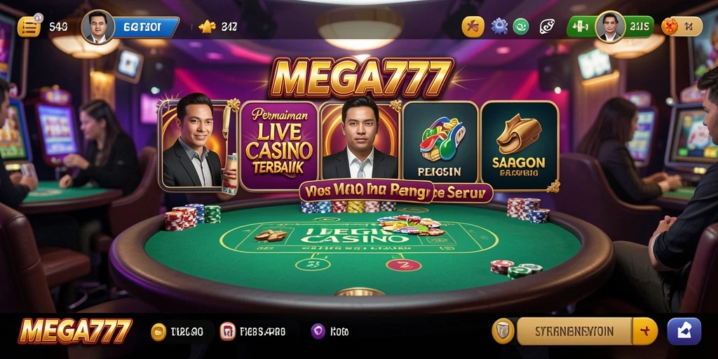 Screenshot MEGA777 menampilkan dealer langsung dan permainan kasino yang mengasyikkan.