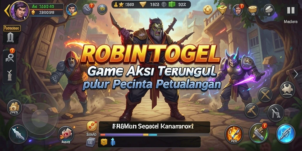 Tangkapan layar utama ROBINTOGEL menampilkan pertempuran aksi yang mendebarkan.