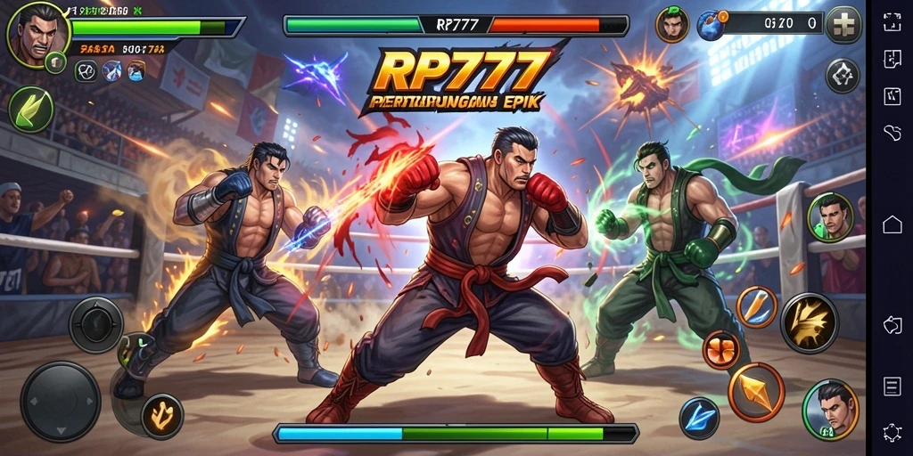 Tampilan gameplay pertarungan epik dalam RP777 yang memukau.