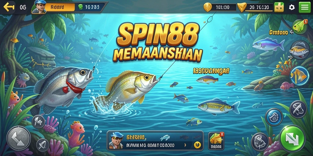 Tampilan gameplay SPIN88 yang realistis saat memancing ikan.