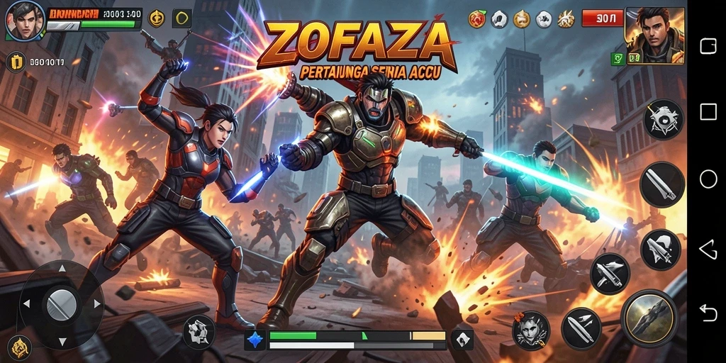 Screenshot gameplay ZOFAZA yang memperlihatkan aksi mendebarkan.